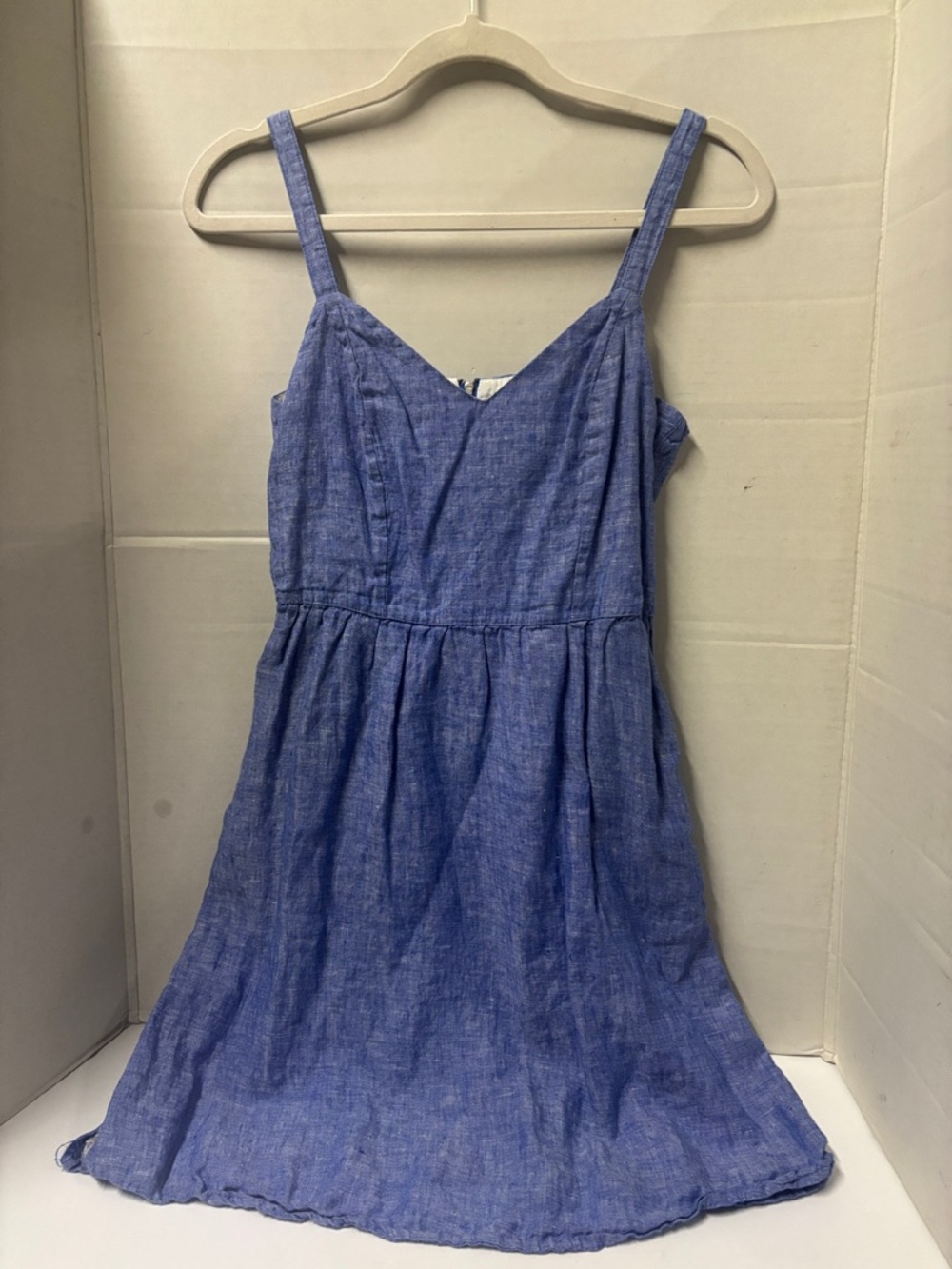 Blue Linen-Blend Spaghetti Strap Sundress 100% Linen